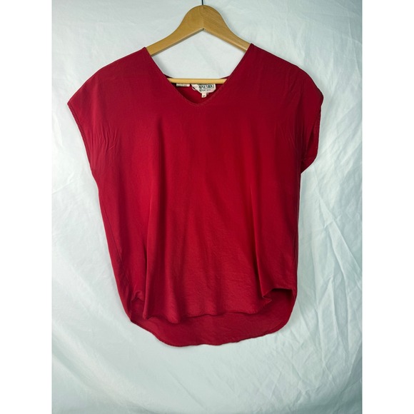 Royal Silk Tops - Royal‎ Silk P Red 100% Silk Cap Sleeve Blouse Minimalist Shell Top